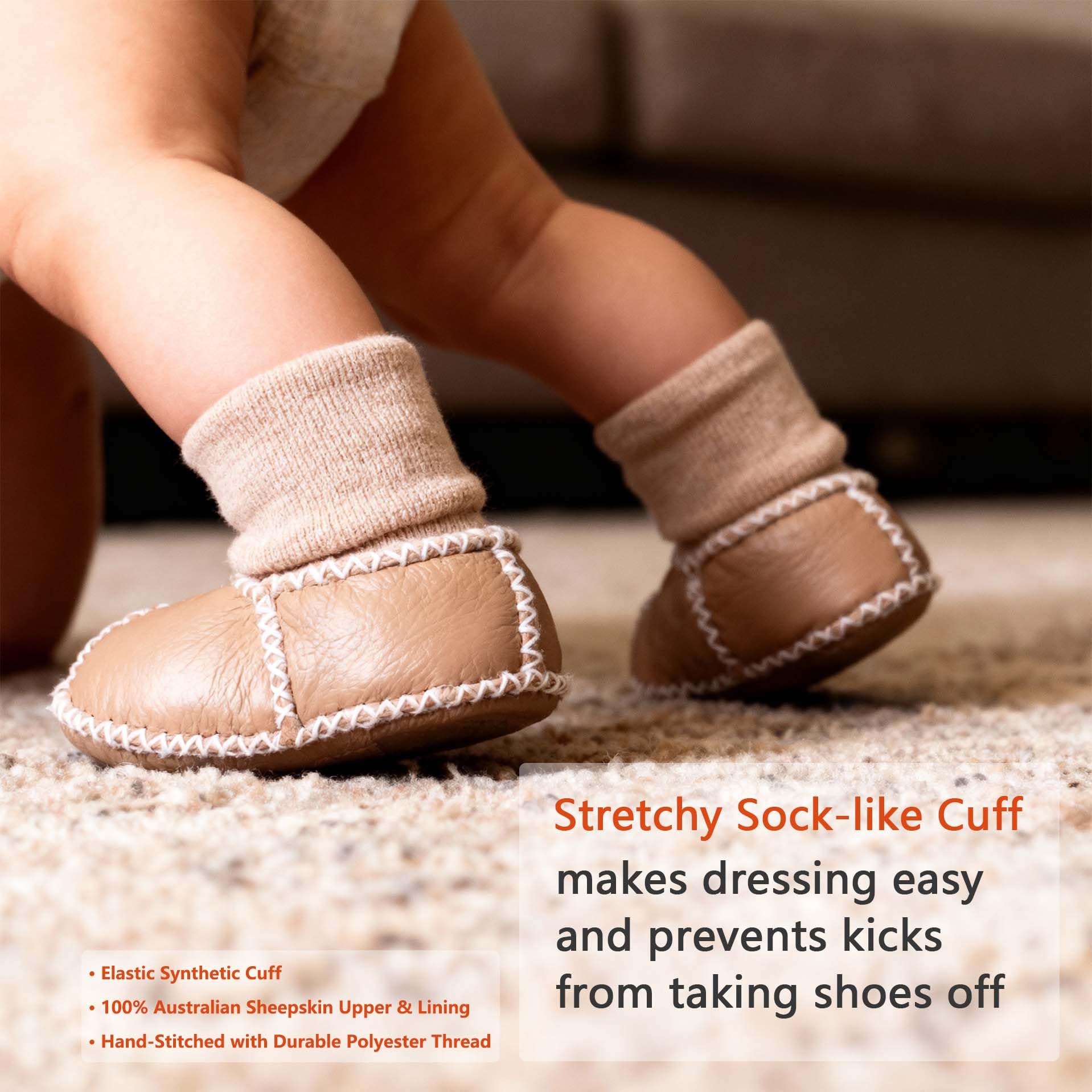 Mel&Syd Lininig Baby Unisex Australian Sheepskin Booties Fleece Lined Warm Wool Winter Booties with Soft Elastic Mouth Non Slip Newborn Slippers