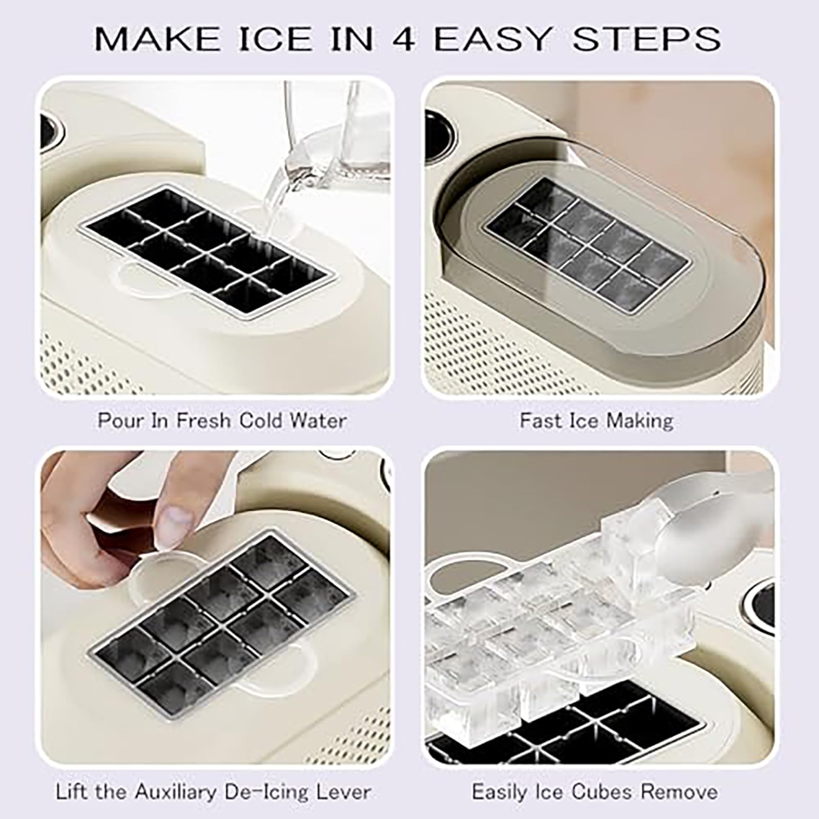 Máquina de Hielo Portátil de 120W, Mini Máquina de Hielo de Escritorio, 8 Cubos en 10-15 Minutos, Diseño Compacto para Encimera Ideal para Acampadas, Eventos Deportivos, Uso al Aire L white_8 squares