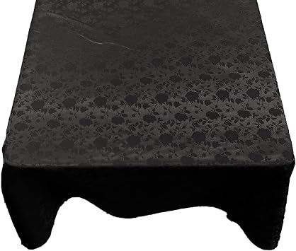 Square Tablecloth Roses Jacquard Satin Overlay for Small Coffee Table Seamless Black, 45" Inches
