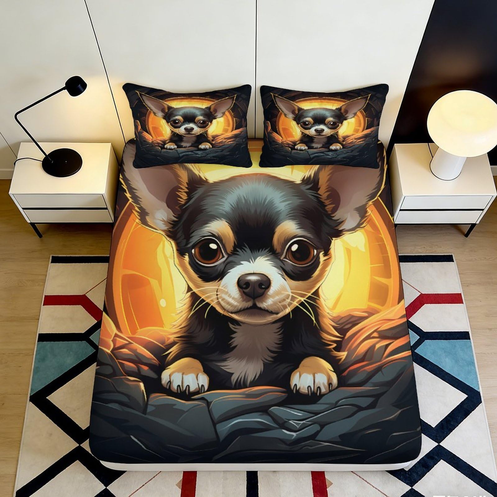 Jqzkxnhpbr Style-10 3D Printed Cute Chihuahua Fitted Sheet Microfiber Soft Breathable Dog Art Bed Cover For Bedroom Dorm Decor 90X200x25cm