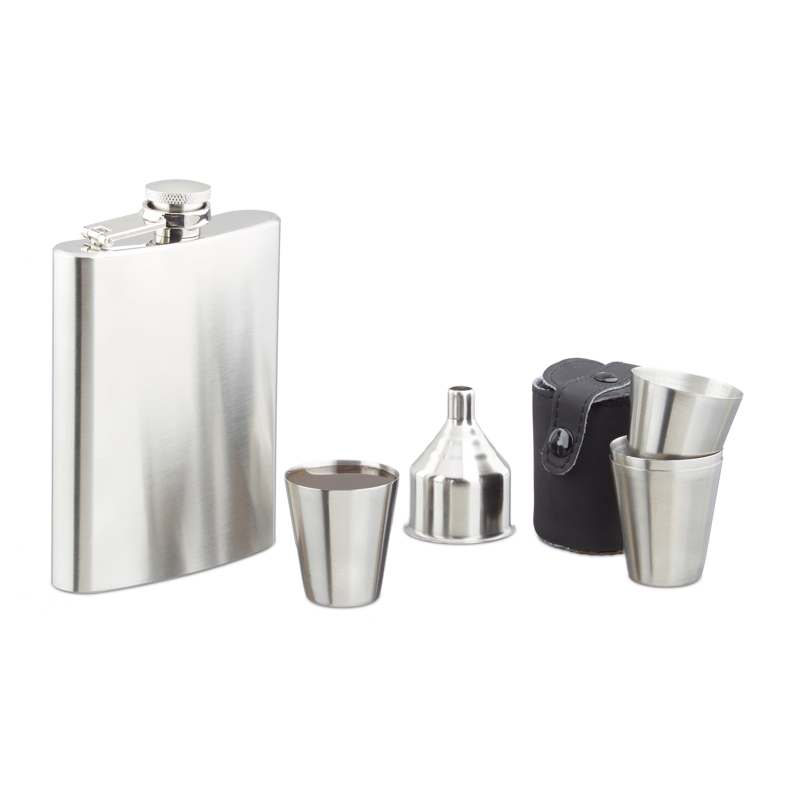 Bruin lederen RVS heupfles 266 ml / 9oz - Veldfles leer - Platvink