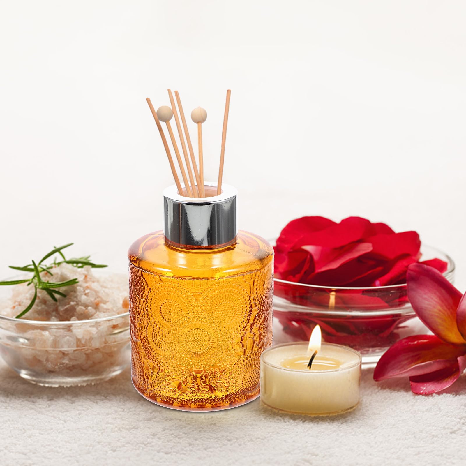 4 Stück Pack Geprägte Dekorative Glas Parfümflakons mit Weitem Mund Elegantes Design für Duftdiffusor und Wohnraumdekoration Zufällige Farbe
