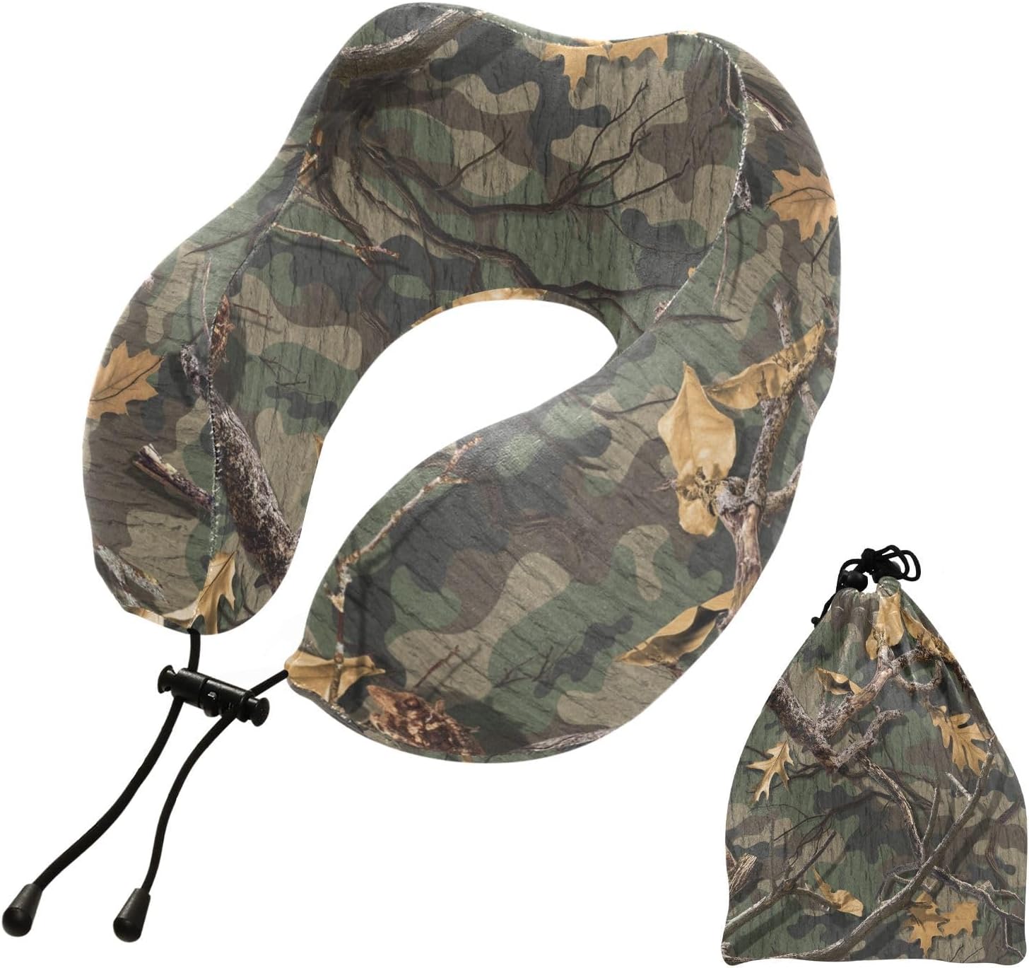 ALAZA Wood Camouflage Tree Camo Neck Pillow Travel for Sleeping Airplane Travel Kit with Snap Clip & Storage Bag