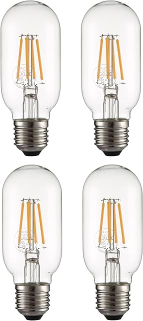 TEKLED® T45 Filament Vintage DIMMABLE LED Bulbs | Tubular E27 Edison Screw | Energy Saving 4W Light Bulb 40W Equivalent | Clear 2700K 470LM | 4-Pack | Warm White