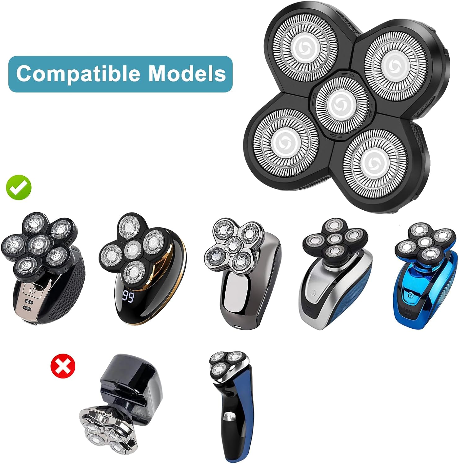 3 PCS Head Shaver Replacement Blades, Gifts for Him Mens Husband Dad - Birthday Gift Ideas for Dad, 5-Blade Shaver Heads for Bald and Face Hair with Cleaning Brush - Image 5