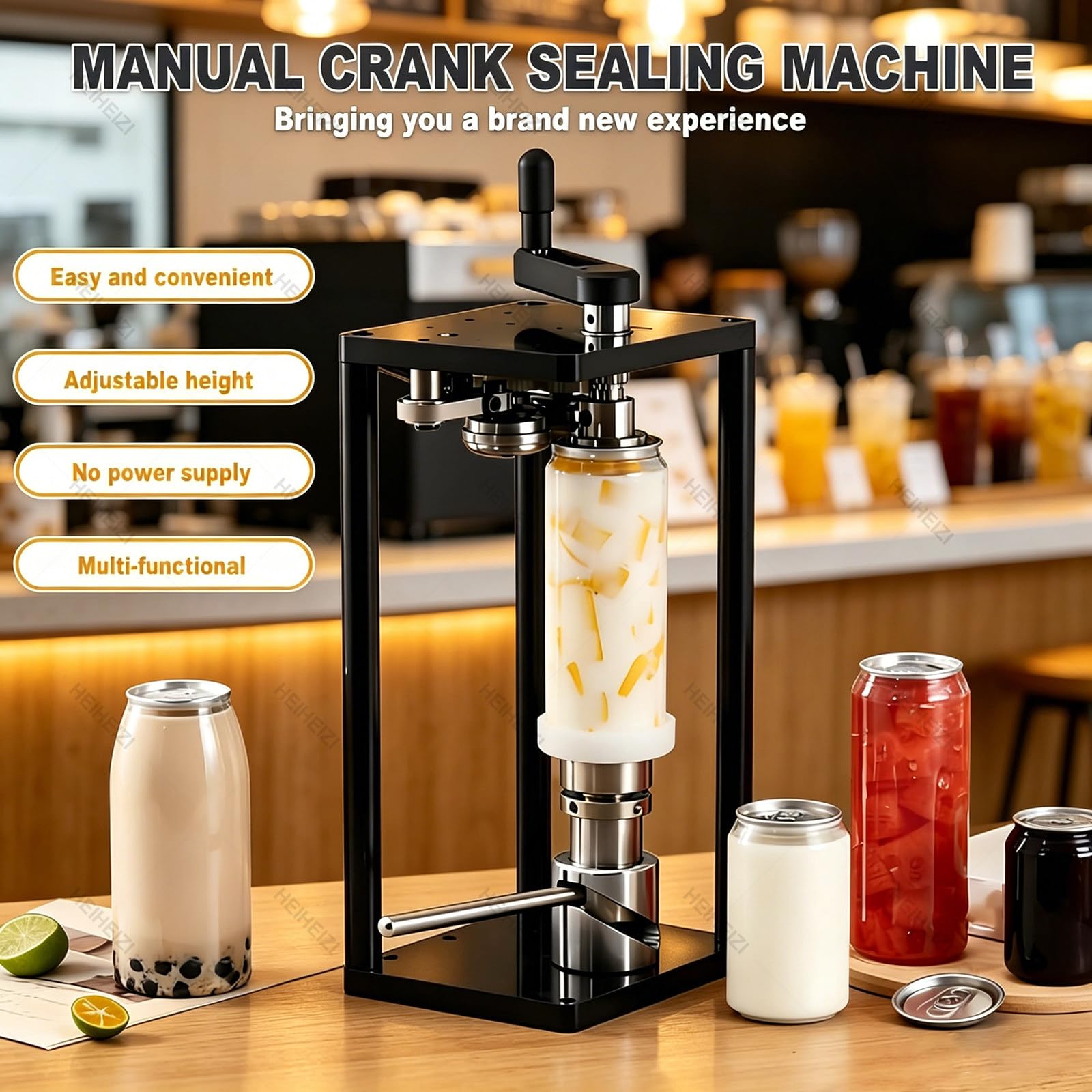 Máquina de Sellar Latas a Mano con Base de Fijación – Acero Inoxidable, Diámetro 55mm, Altura Ajustable 115-170mm, Cierre para Latas de Refresco, Botes de Hojalata y Frascos – 10 Piezas/min