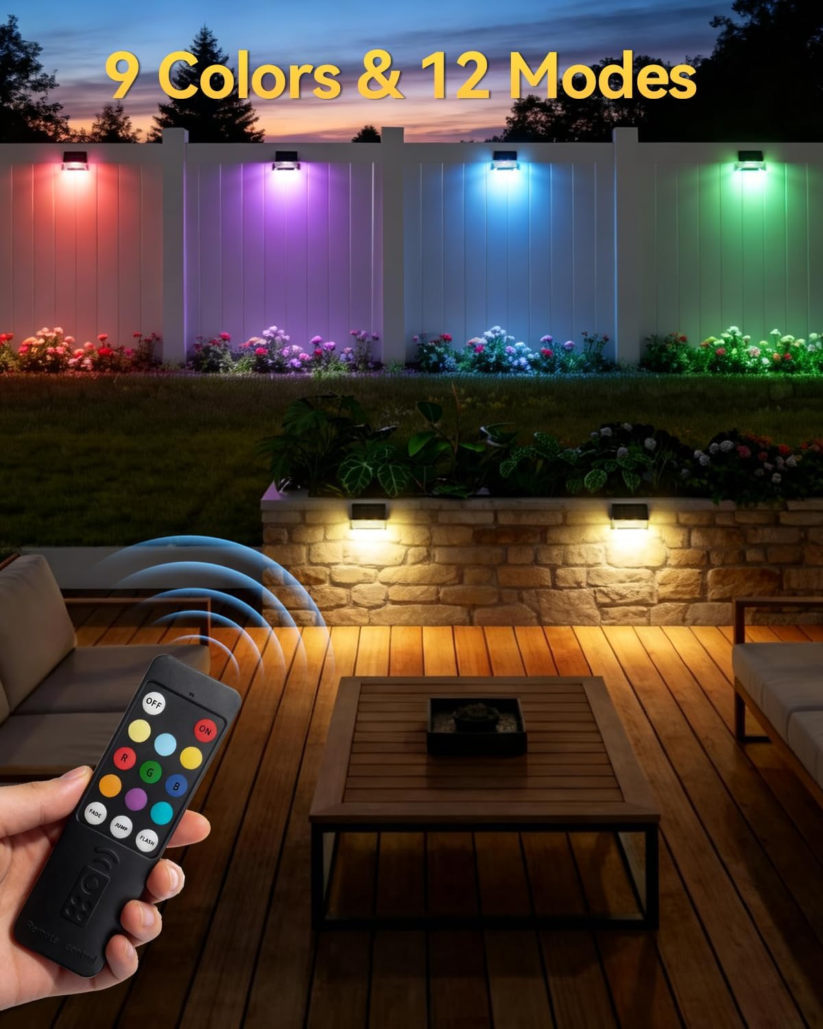 Solar Deck Lights with Remote 8 Pack, Cool White, Warm White, 12 Modes, IP65 Waterproof, Auto Dusk-to-Dawn, LED Solar Lights Outdoor for Fence, Step, Balcony, Wall, Patio, Yard, Stairs