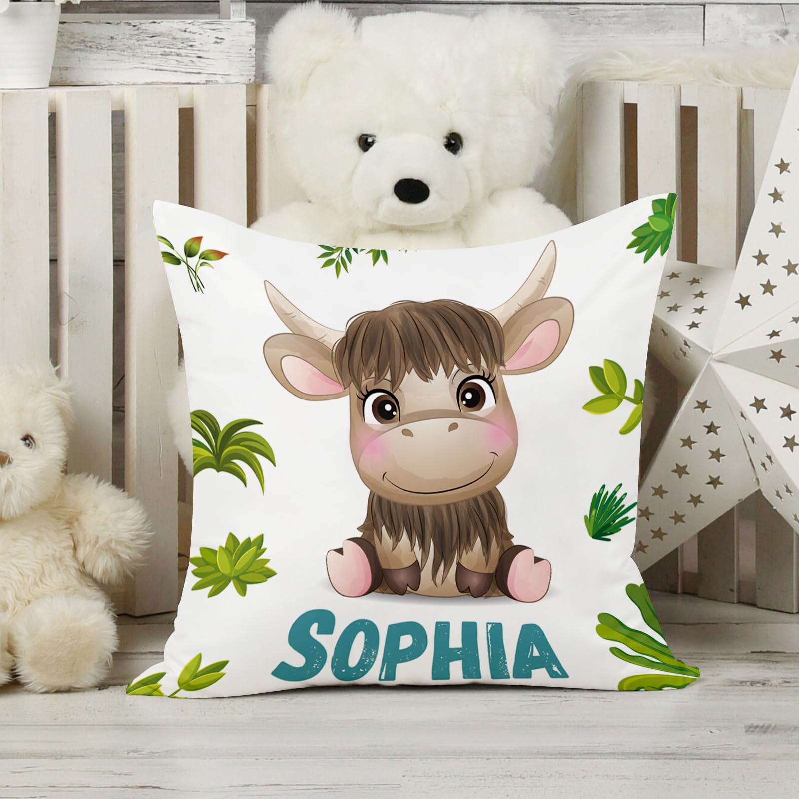 Individuelles Baby-Bettwäsche-Set – 5-teiliges Kinderzimmer-Bettwäsche-Set mit Waldtier-Design, personalisierte Namensdecke mit gepunkteter Rückseite, Kinderbettlaken, Wickelunterlage, Kissenbezug,