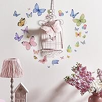 Vista 3 de Runtoo Calcomanías de pared de mariposa para dormitorio de niñas, color rosa, morado, azul, mariposas, calcomanías de pared para niños grandes
