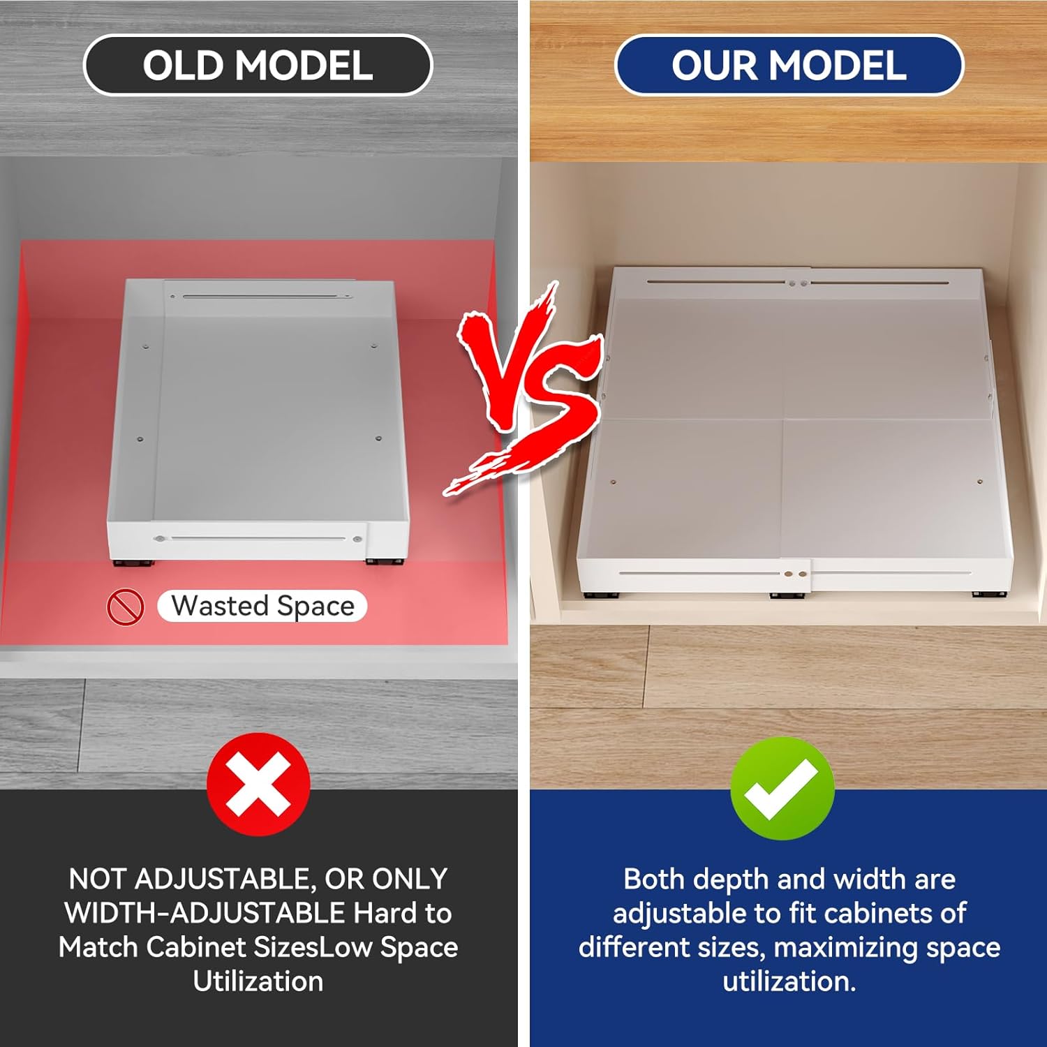 Pull out Cabinet Organizer, Full Metal Expandable Width (14.8"-20.8") & Depth (12.4"-17.7") Adjustable Slide out Drawers, No Drill Adhesive Roll out Shelves for Kitchen Pantry, White