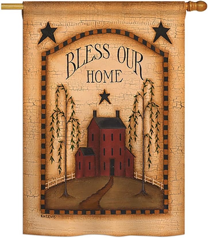 Breeze Decor - Classic Bless Our Home Inspirational - Everyday Sweet Home Impressions Decorative Vertical House Flag 28" x 40" Printed in USA