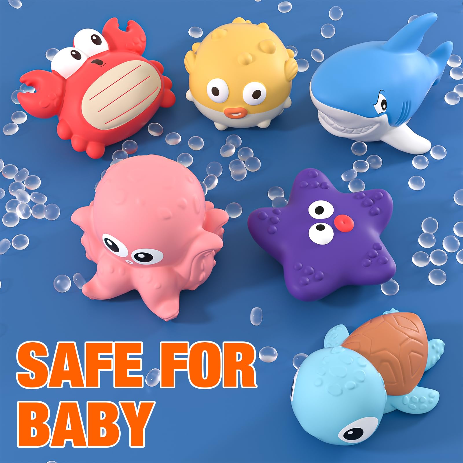 Juguetes de Baño Bebé Set 12 Piezas con Animales Marinos y Red – Juguetes Bañera sin Agujero Bebé Bath Toys de Baño Flotante,Juguete Bañera Infantil para Baño y Piscina