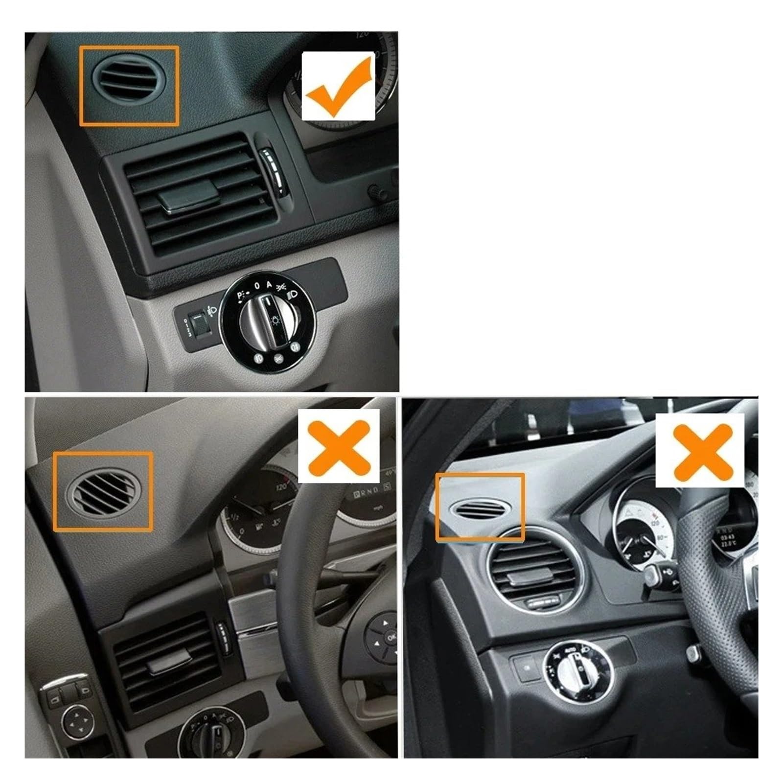 Bocchetta Condizionata Auto Per Benz Classe C W204 C220 C230 C260 C300 2008 2009 Cruscotto Rotondo Aria Condizionata AC Vent Uscita Griglia Copertura(1 paio)