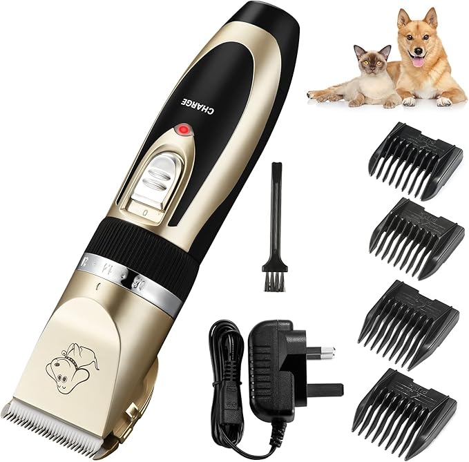 Electric Dog Clippers, Cordless Dog Trimmer Low Noise Pet Grooming Kit Rechargeable & Fast