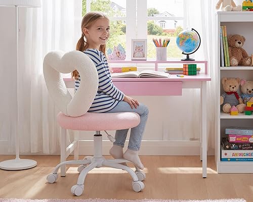 Miniatura 10 de Silla de escritorio moderna con diseño de gato para niños, cómoda y mullida silla de escritorio pequeña para niñas y niños, silla giratoria