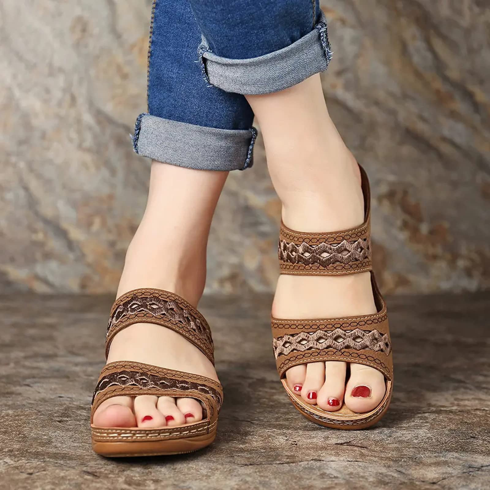 Pantofole da donna estive comode aperte, comode da indossare, pantofole ortopediche a piattaforma, pantofole morbide e morbide per l'estate, per passeggiate sportive, tong quotidiano