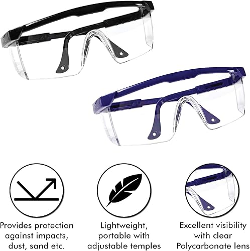 Miniatura 2 de Millennial Essentials Gafas de seguridad protectoras ajustables con lente envolvente transparente, antivaho y resistentes a los arañazos (1, azul)