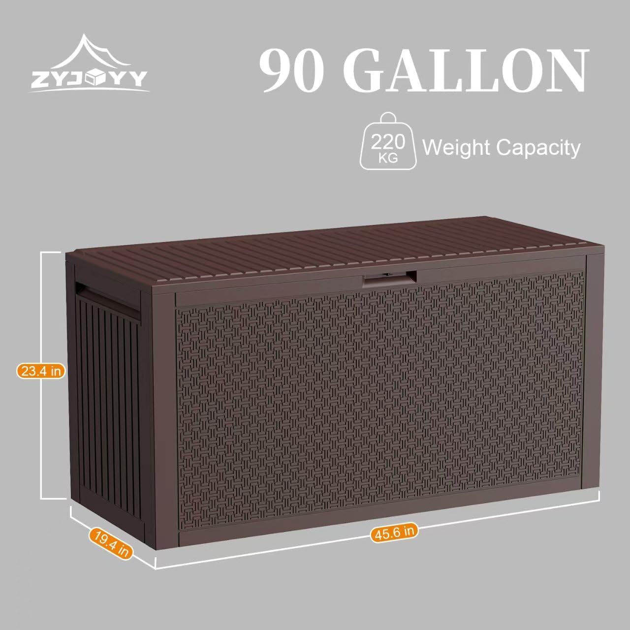 ZYJOYY 90 Gallon Resin Deck Box, Weatherproof Outdoor Storage Box for Patio, Garden, Pool, and Yard, Lockable Waterproof Bin for Tools, Cushions, and Accessories, Brown - Image 2
