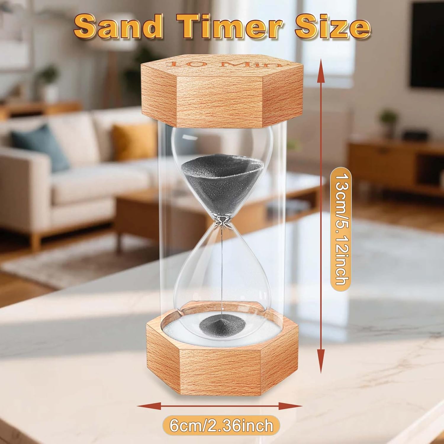 Sand Timer 1 Minute Hourglass, Natural Wood Grain Hexagonal Hour Glass Blaçk Sand Clock 1 Minutes, Reloj De Arena, Wooden Sandglass Sand Watch 1 Min for Rustic Decor, Office, Game, Classroom
