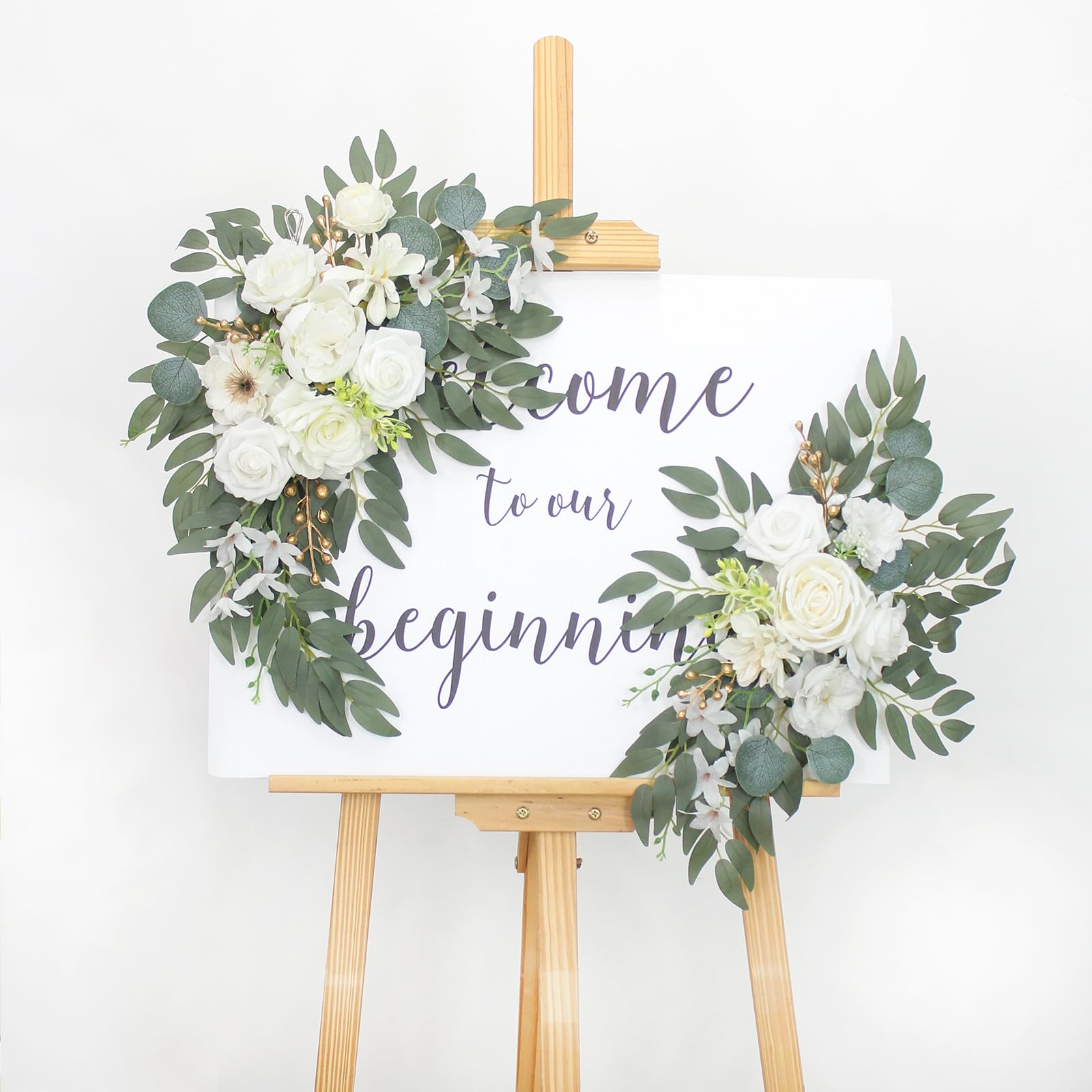 Kit di fiori ad arco con tende (confezione da 2) per cerimonia nuziale, pergolato e ricevimento, decorazione per matrimoni, cartelli di benvenuto, decorazioni floreali per feste di compleanno