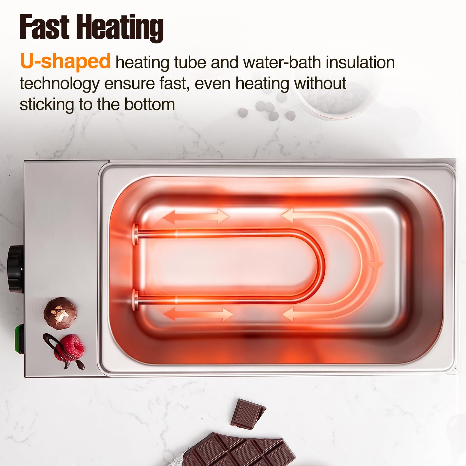 Tempéreuse à Chocolat Commerciale 800 W, Fondoir à Chocolat en Acier Inoxydable, Bain-Marie Électrique à 2 Cuves 1,5 L, Température Réglable 30-80°C, Pour Chocolat Beurre Crème Lait