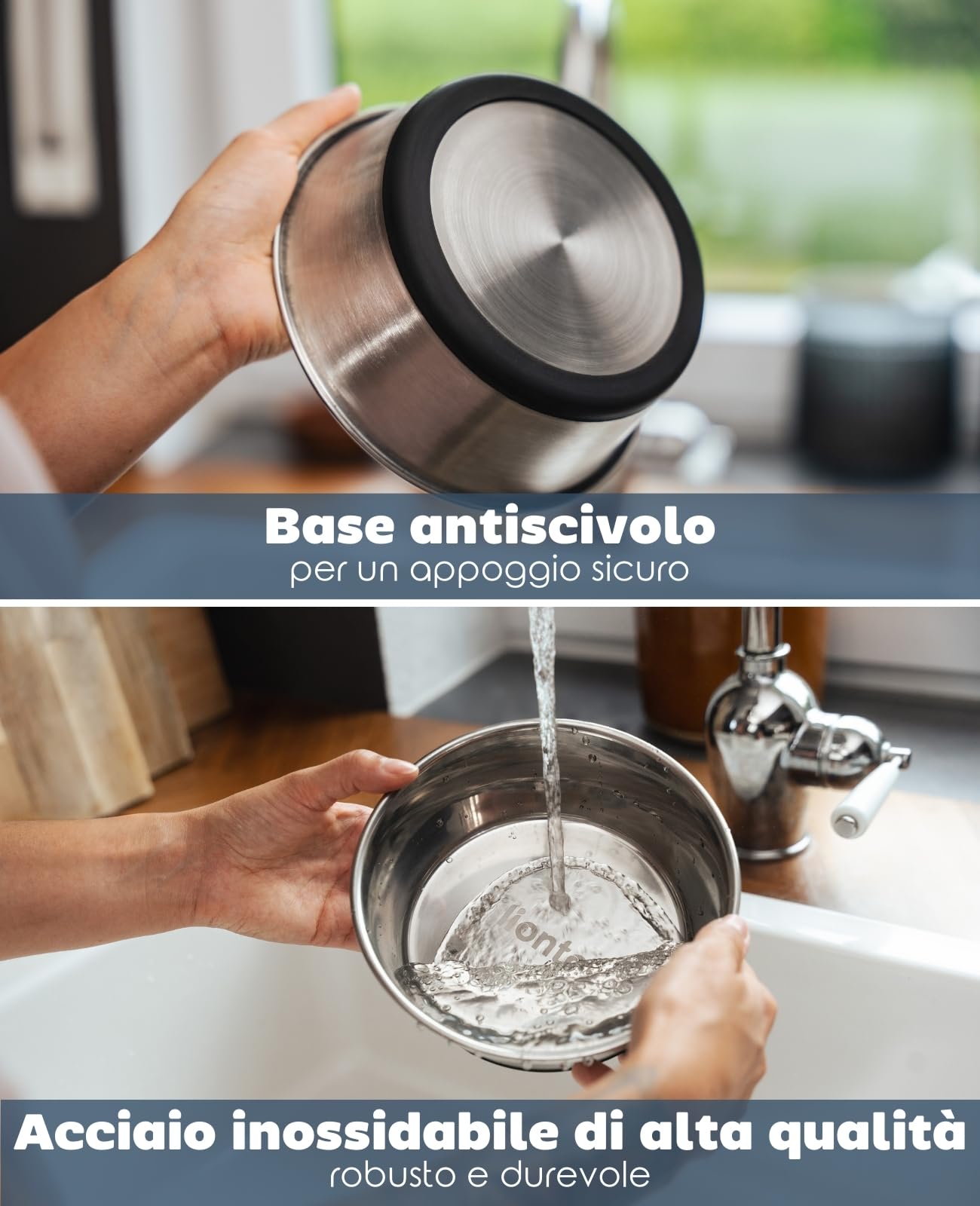 lionto Ciotola per cibo in acciaio inox, 600 ml, ciotola per cani per alimenti con fondo in silicone antiscivolo, ciotola per acqua per cani e gatti, lavabile in lavastoviglie