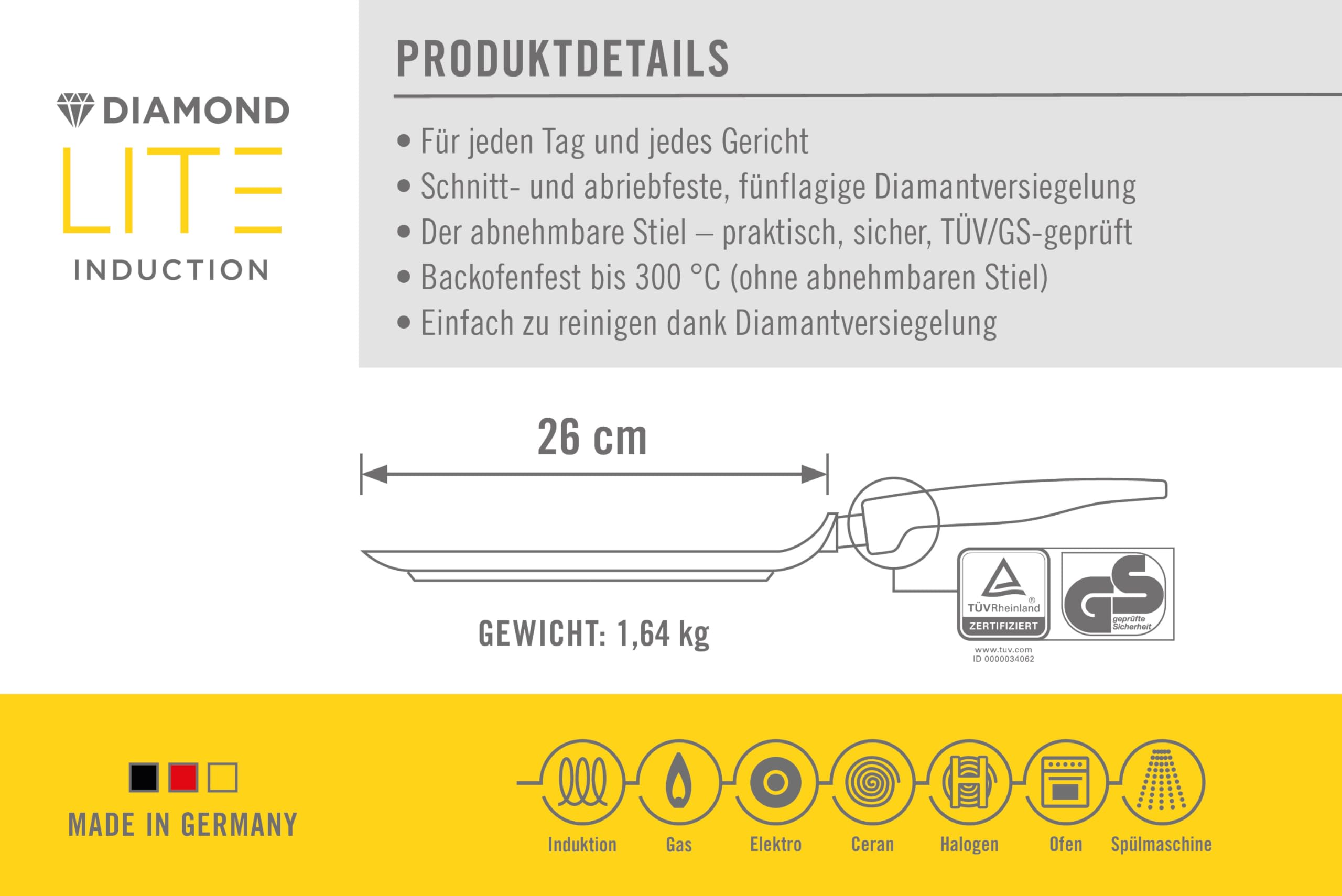 Woll – Diamond Lite Crêpepfanne Ø 26 cm bis 300 °C (ohne Stiel) – Antihaftpfanne aus Aluminiumguss, backofenfest & spülmaschinengeeignet – Crêpepfanne – Pfanne Induktion – Bratpfanne