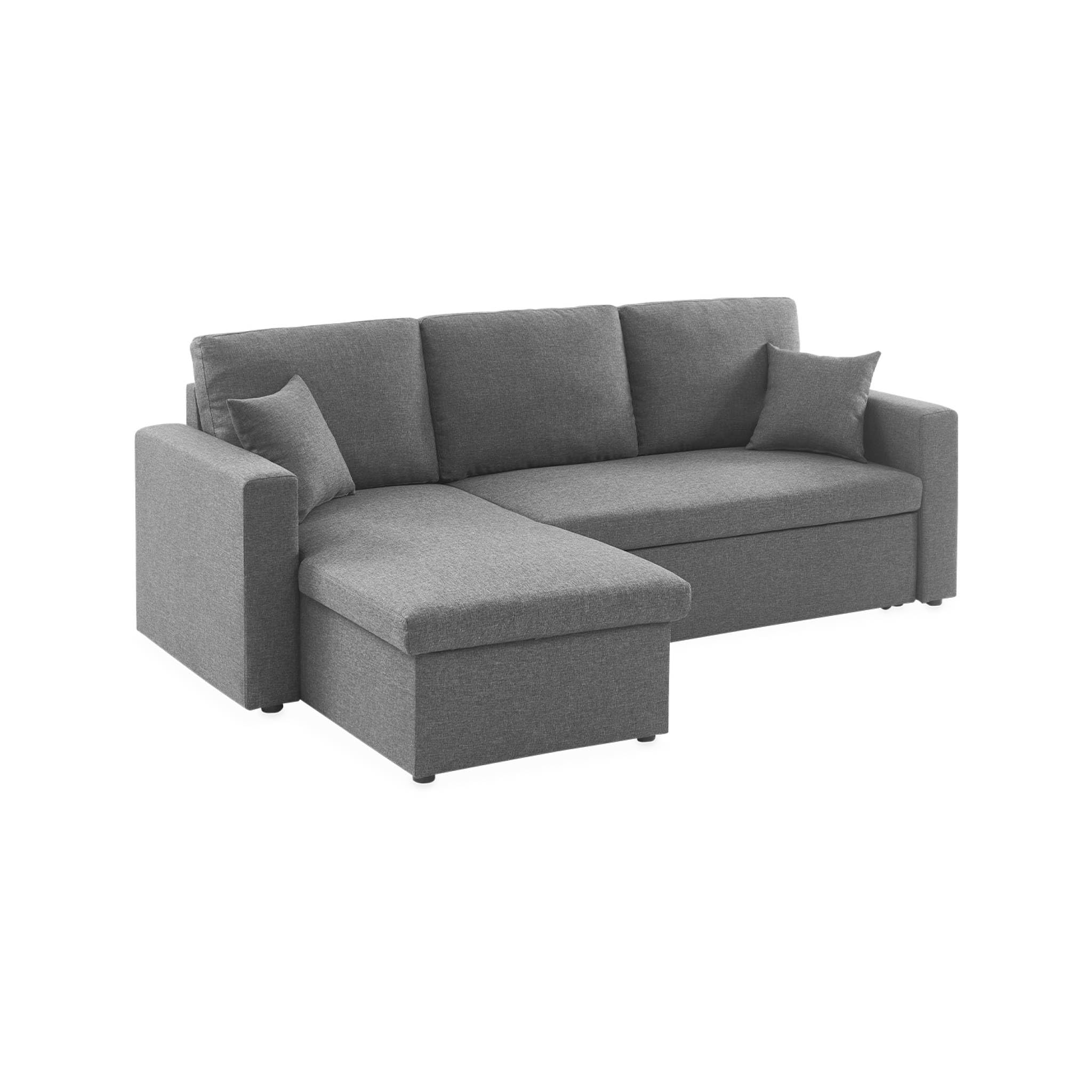 Alice's Home - Canapé d'angle Convertible en Tissu Gris chiné foncé - IDA - 3 Places. Fauteuil d'angle réversible Coffre Rangement lit modulable. 2 Coussins Inclus.