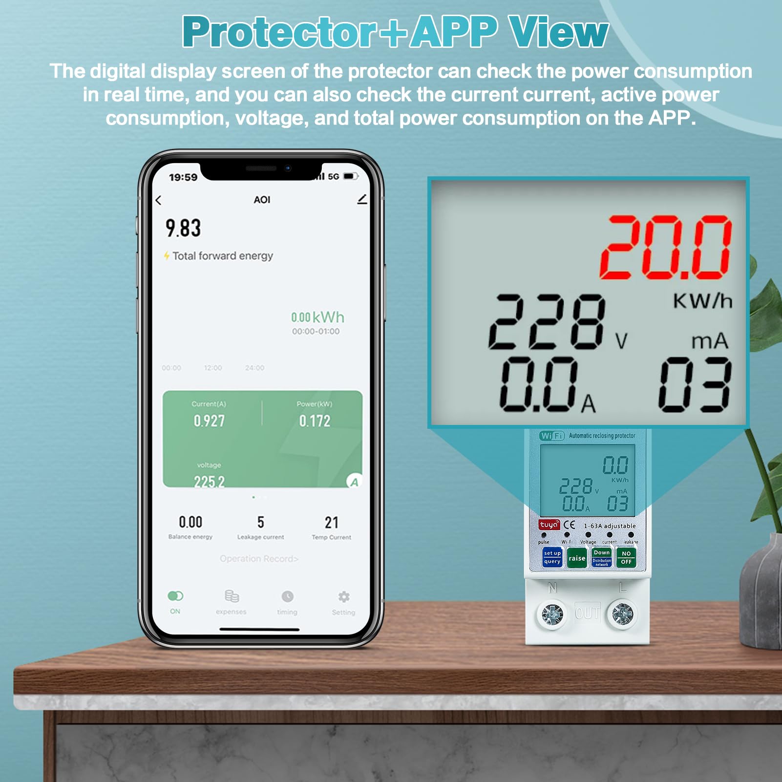 Jadeshay Disjoncteur WiFi Intelligent Interrupteur Connecté, Protecteur de Réenclenchement Intelligent Tuya WiFi Commutateur avec Protection Contre Les Surtensions et Les sous-Tensions