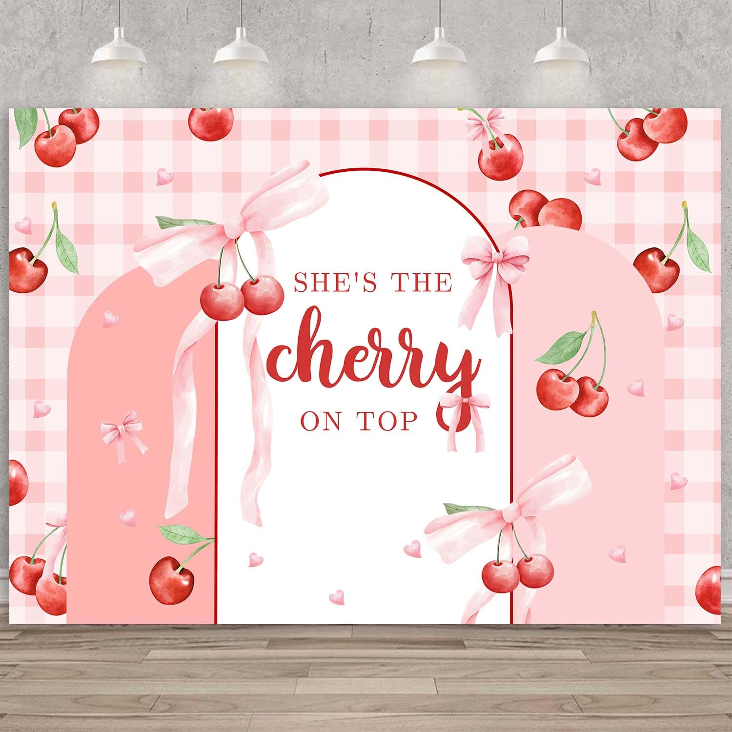 Sensfun She's The Cherry on Top Baby Shower Backdrop Cherries Theme Bridal Shower Bachelorette Party Decorations Coquette Bow Cherry on Top Baby Girl