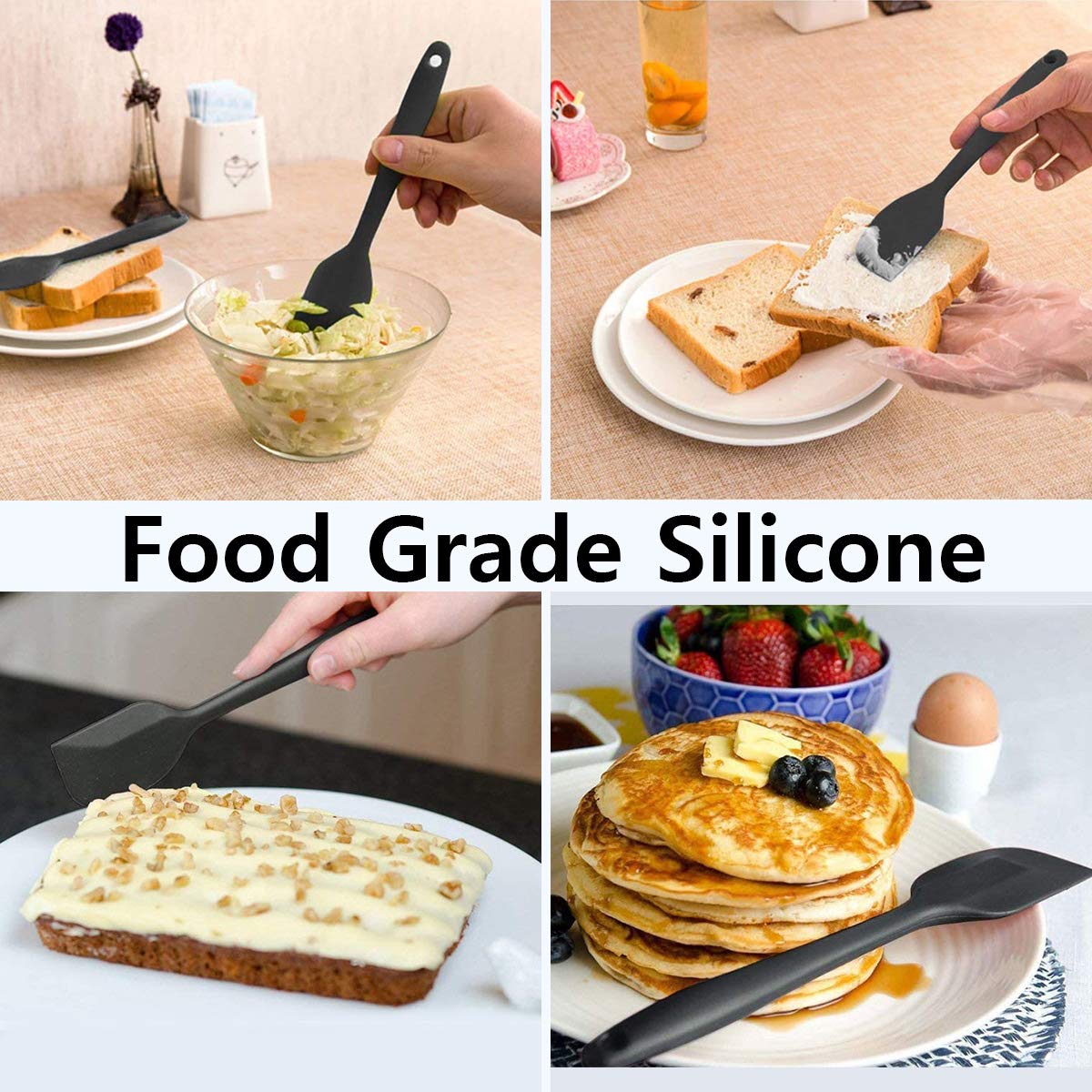 Ensemble de spatules en silicone 6 pièces spatule en caoutchouc résistant à la chaleur noyau en acier inoxydable ustensile de cuisine spatule grande petite spatule de cuisine de cuisson noir