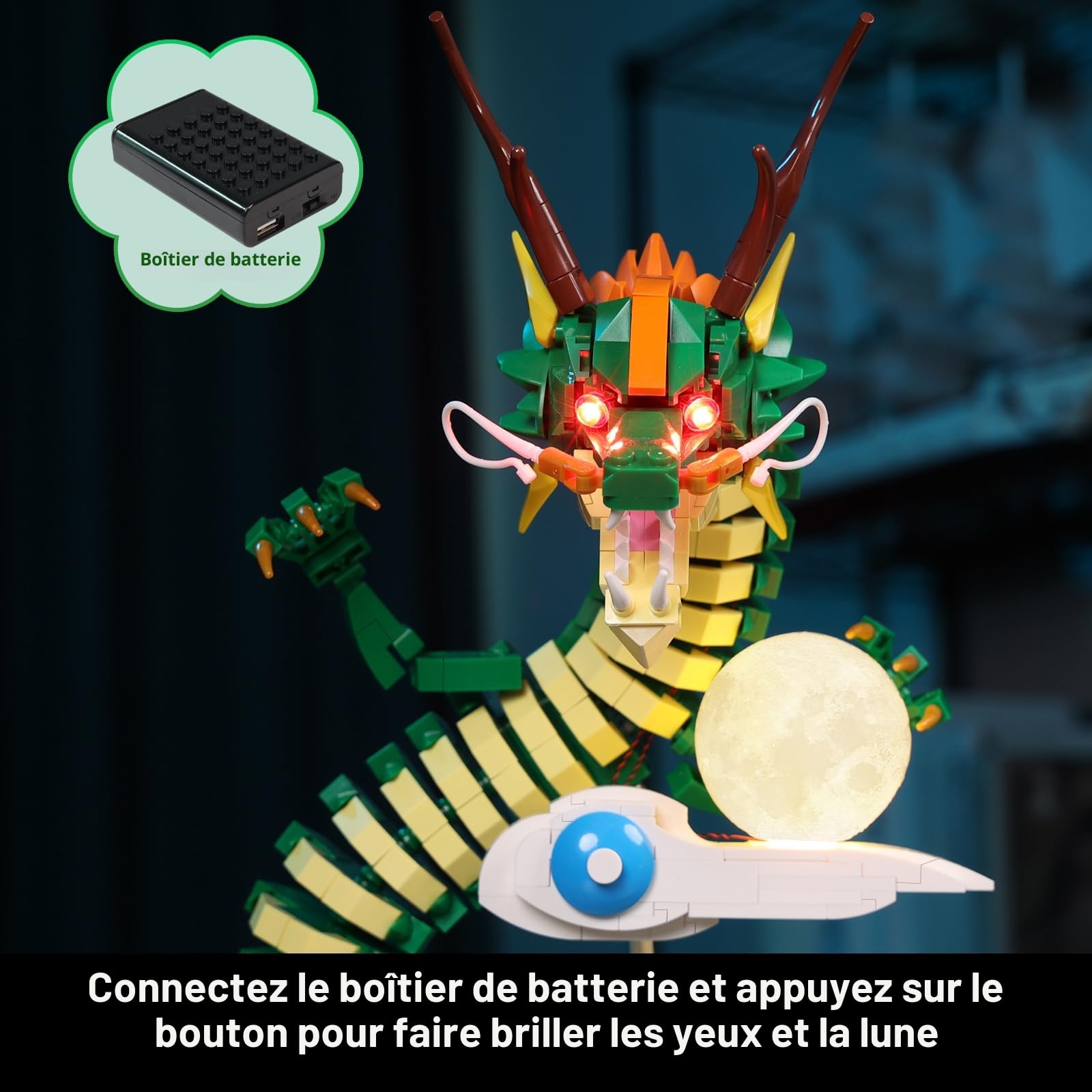 JMBricklayer – Dragon Chinois 1364 Pièces – Kit Construction Avec Lumière – Base Scène Nuages – Cadeau Adulte 14+