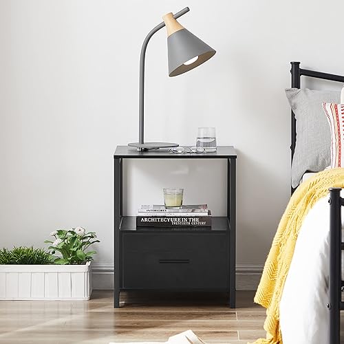 Miniatura 4 de VECELO Juego de 2 mesitas de noche, mesa auxiliar cuadrada moderna, mesitas de noche con cajón y estante de almacenamiento para dormitorio, sala de