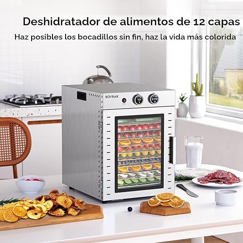Miniatura 6 de Deshidratador de alimentos para carne seca, frutas, carne, hierbas, máquina deshidratadora de acero inoxidable de 12 bandejas, temporizador