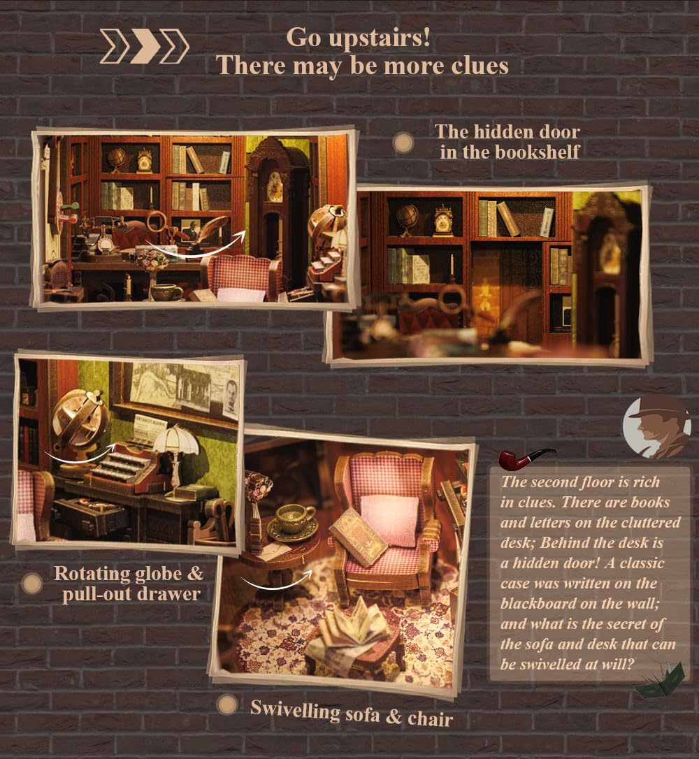 CUTEBEE - Diorama fai da te con protezione antipolvere, casa delle bambole in miniatura, con luce a LED, kit di modellismo per adulti, da costruire (Agenzia Detective Rose SZ02B)