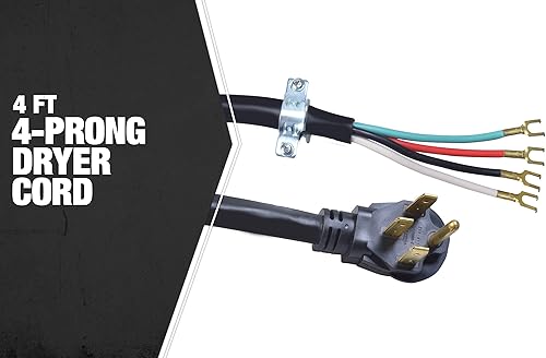 Miniatura 3 de Southwire Cable de alimentación de rango 9044SW8808 4 pies terminales con brida de 14 pulgadas enchufe plano compatible con la mayoría de los rangos