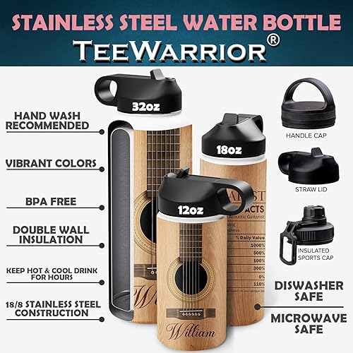 Miniatura 2 de Zocoshi Botella de agua de guitarra personalizada Información nutricional de guitarrista, regalos personalizados  Regalos para guitarristas hombres,