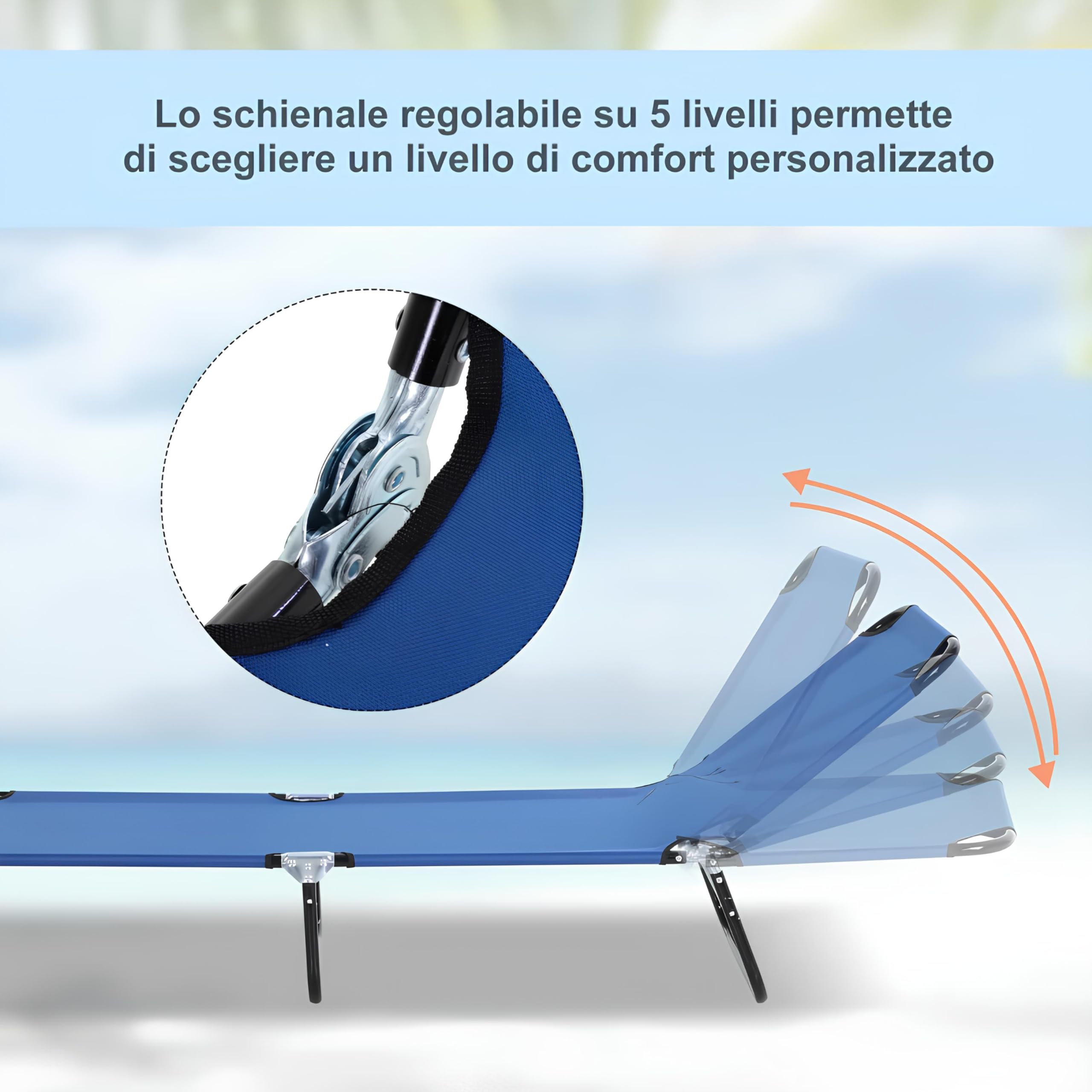 2 Lettini Prendisole Pieghevoli Da Giardino E Spiaggia Con Schienale Regolabile - Blu
