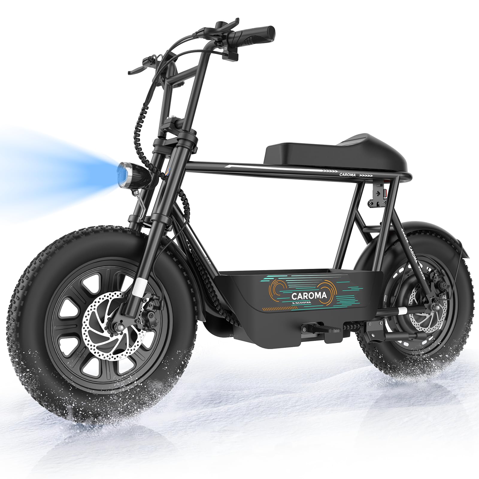 Caroma Peak 1200W Electric Scooter with Seat, 16" Fat Tire Electric Scooter for Adults & Teens, 30 Miles Ranges 20MPH Max Speed, Electric Motorcycle for Commuting with Basket