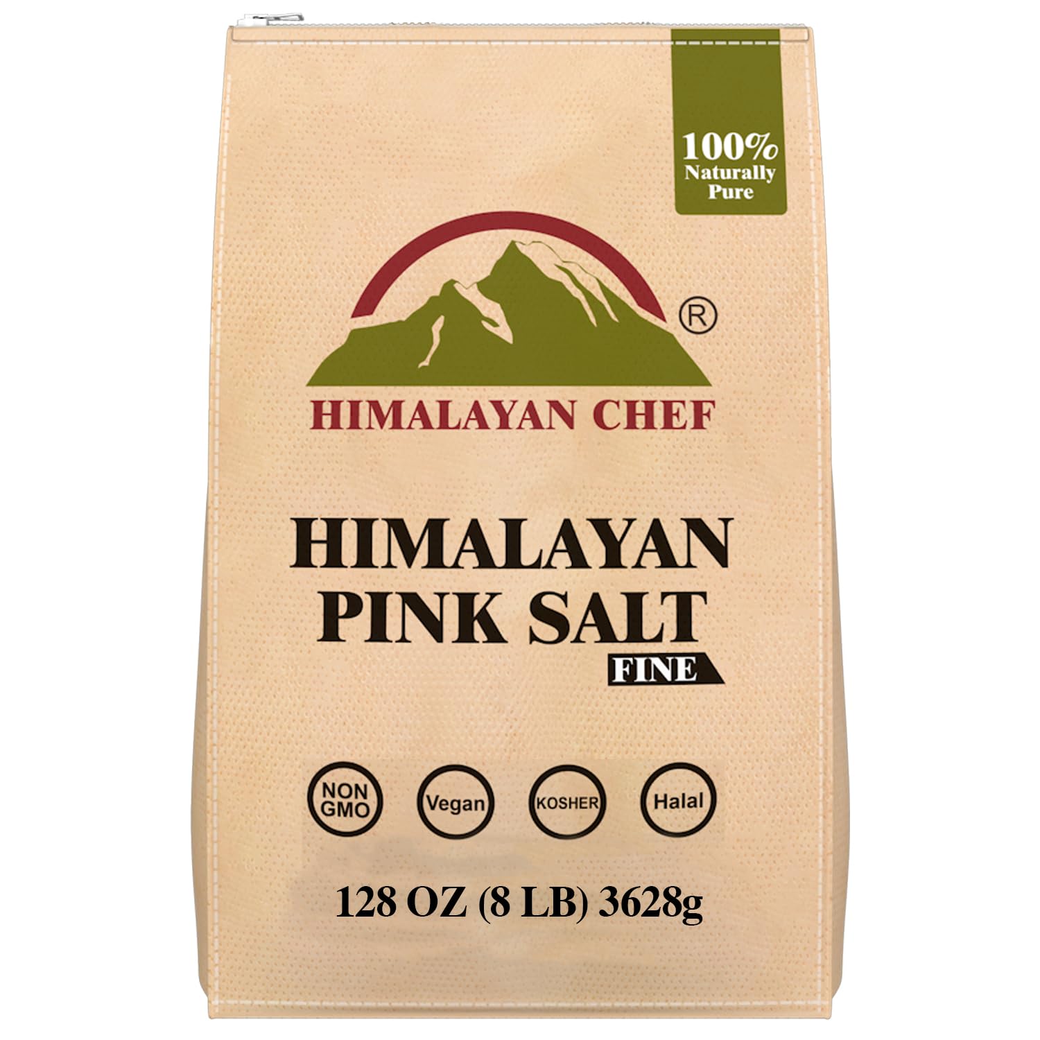 Himalayan Chef Pink Himalayan Salt Extra Fine Grain, 8 lbs Bag - Pure, Natural, Kosher, Non-GMO, Mineral-Rich, for Cooking, Seasoning, Baking, Table Use