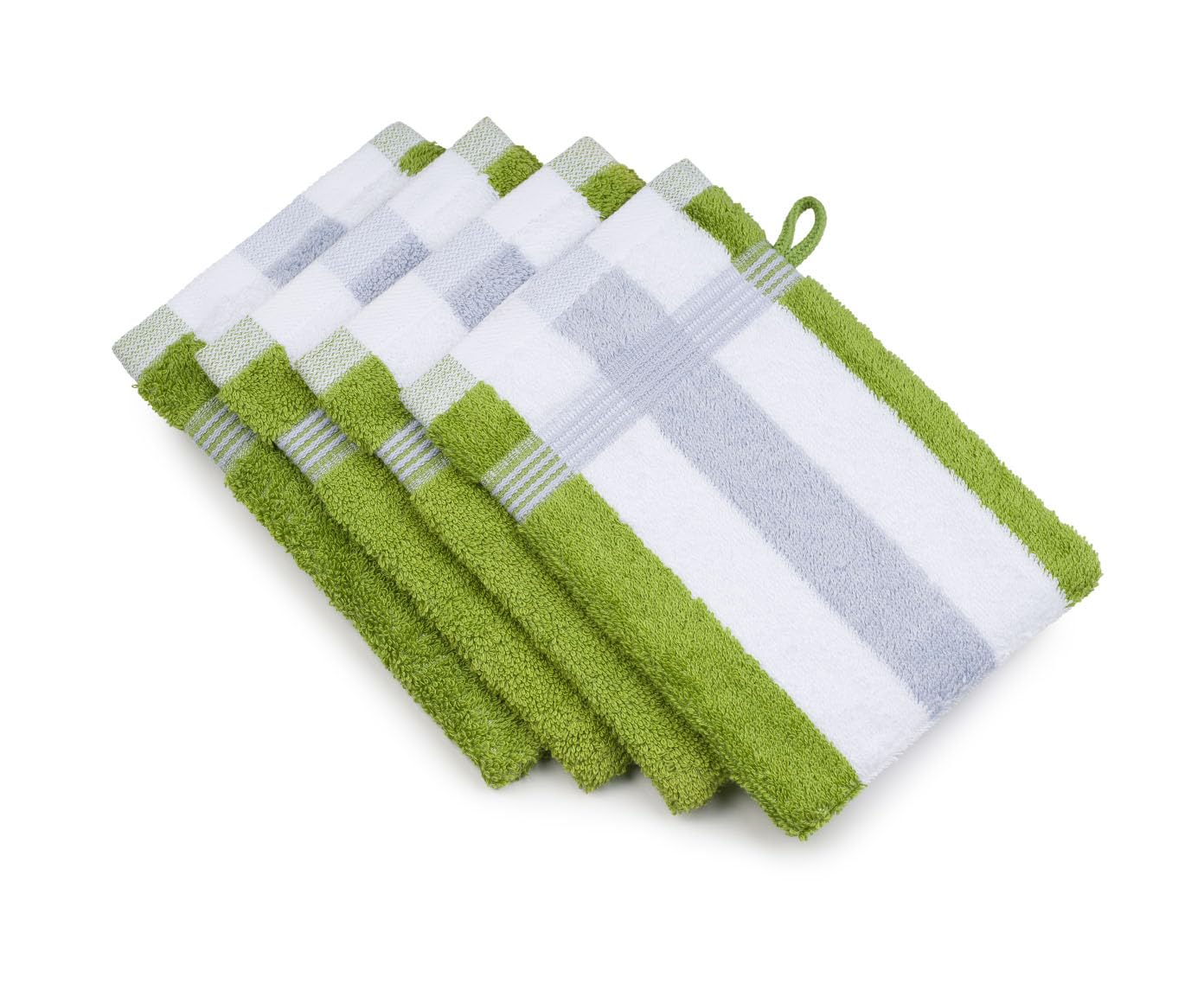 Gözze Waschhandschuh, 4er Set, 17/24 cm, New York Streifen, apfelgrün/weiß/silber