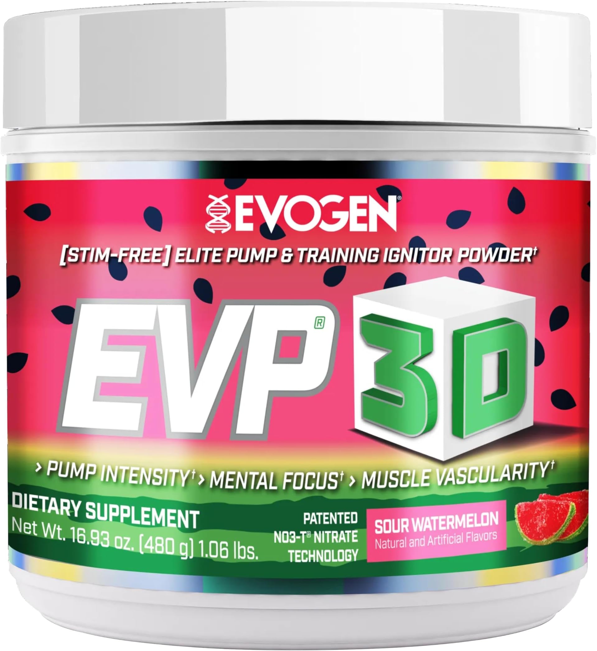 EVP 3D Stimulant Caffeine Free | Extreme Pre Workout | Pump Ignitor | Arginine Nitrate | Citrulline | Beta Alanine| 40 Servings | Watermelon