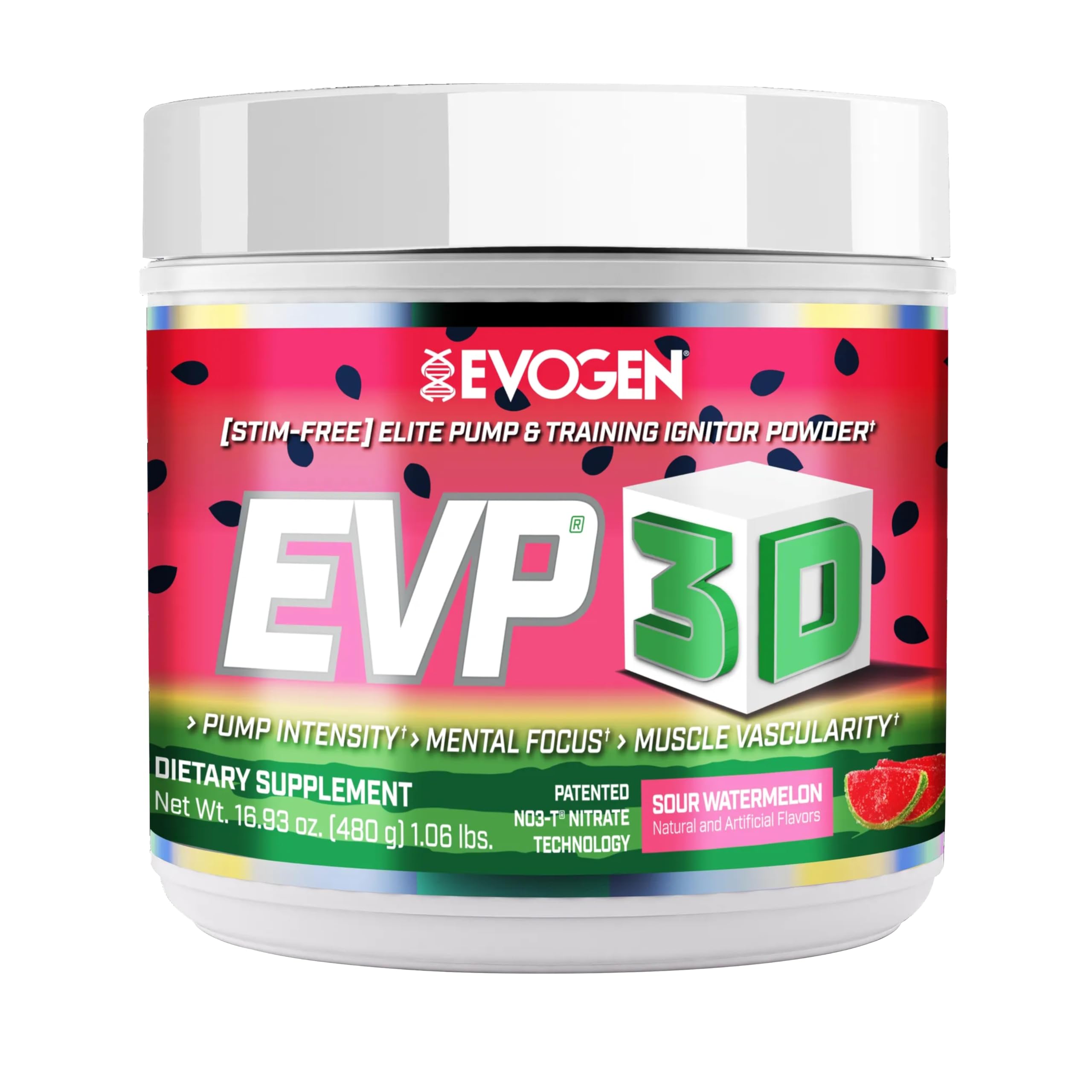 EVP 3D Stimulant Caffeine Free | Extreme Pre Workout | Pump Ignitor | Arginine Nitrate | Citrulline | Beta Alanine| 40 Servings | Watermelon