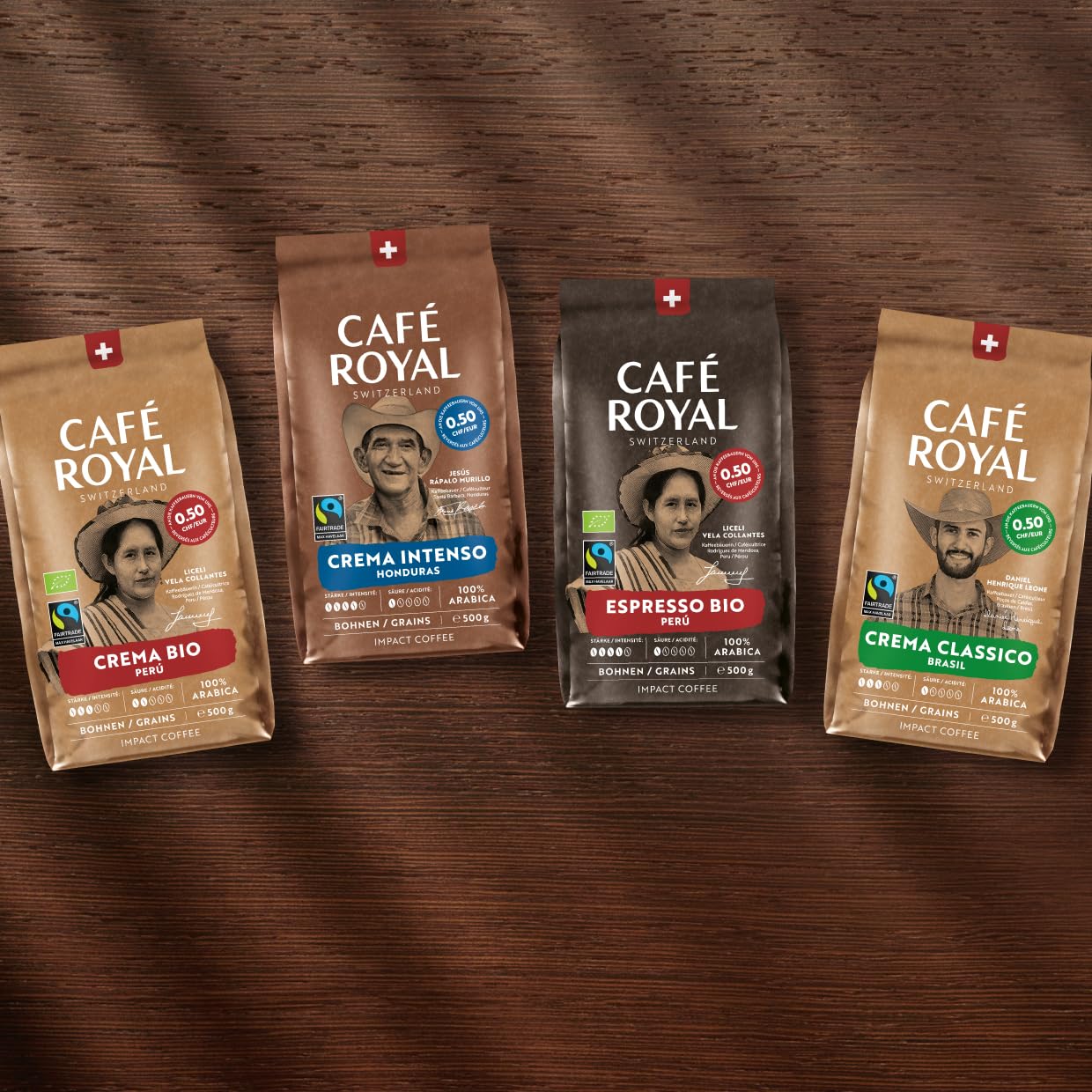 Café Royal Espresso Brasil – 100% Arabica Kaffeebohnen, kräftig-intensiv, dunkle Röstung, Stärke 4/5, Fairtrade, 500 g ganze Bohnen (Packung mit 4)