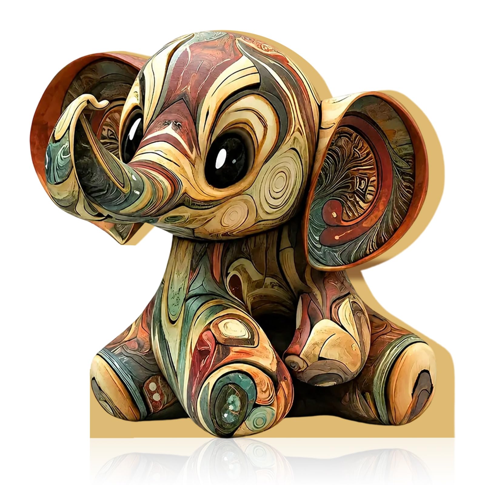 VOYANTE Wooden Dog Ornaments, 2D Natural Wood Color Animal Patterns Desktop Decor Ornament, Whimsical Ornaments for Living Room Accessories, Shelves, Mantels & Entryway Table Decorations (Elephant B)