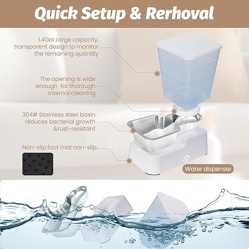 Miniatura 4 de Bebedero automático para mascotas de 5.4 L1.4 galones, dispensador automático de agua para perros, alimentador de agua de acero inoxidable por