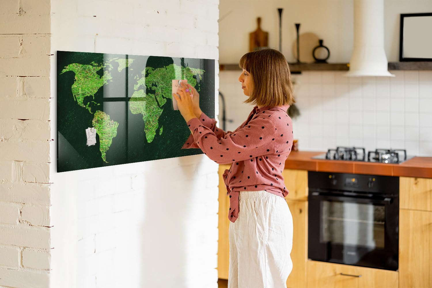 Magnettafel für Schule Gastronomie und Büro 120x60 Grasige Weltkarte | Pinnwand | Glas | Memo | Organizer | Planer | Sicherheitsglas | Paneel | Infoboard | Wochenplaner | Terminkalender