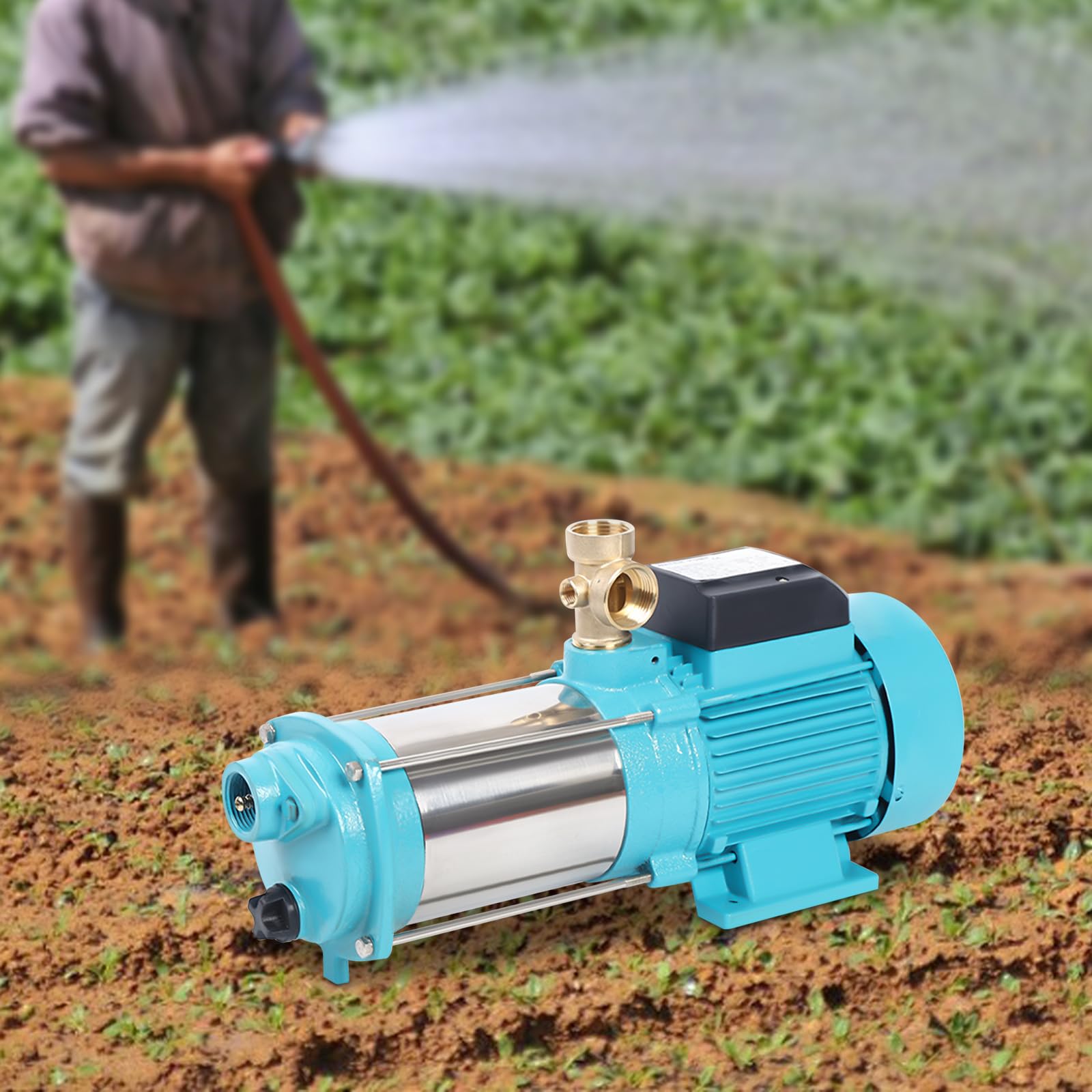 Pompe centrifuge 1300 W 9,8 bar 4000 l/h - Pompe de jardin avec interrupteur de pression et manomètre - Pompe à eau domestique pour arrosage agricole, étang, etc