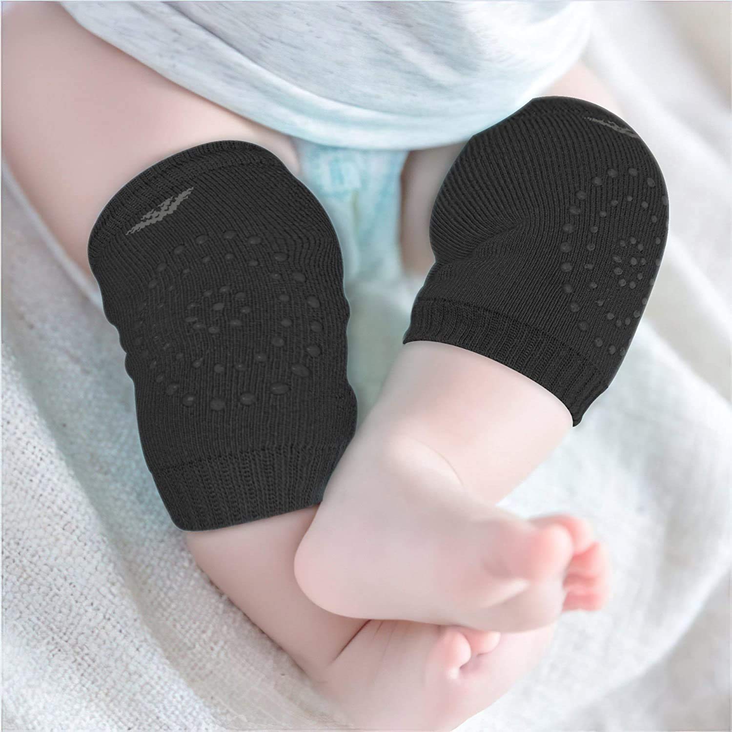 CHHOTA PACKET Baby Knee Pads for Crawling, Anti-Slip Padded Stretchable Elastic Cotton Soft Breathable Comfortable Knee Cap Elbow Safety Protector (Set of 1 Pair) (Black)