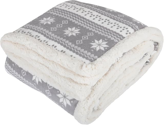 Micro-Pro Grey Snowflake Design Luxury Fleece Blanket Soft Sherpa Sofa Bed Throw 150x200cm